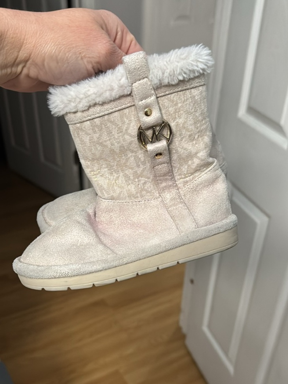 Michael Kors Off-White Shearling-Trim Logo Pull-On Boots